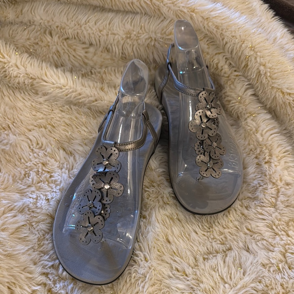 Vionic Silver Sandals with Floral Embellishments